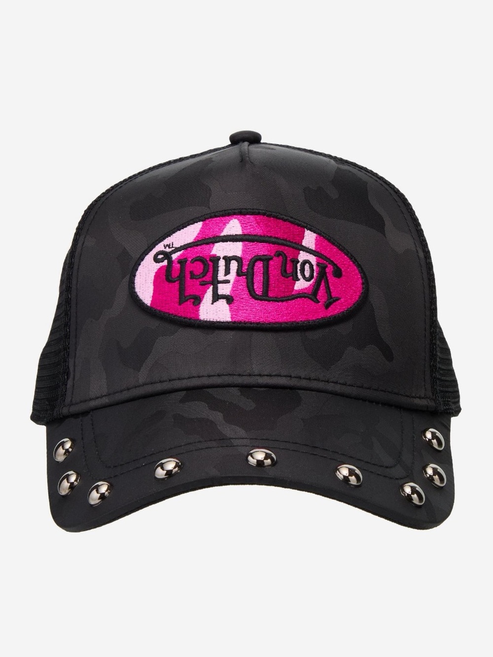 Von Dutch Black Studded Trucker Hat with Pink Patch - Picture 2 of 4